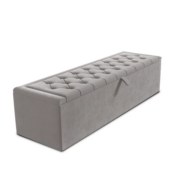 Madrid Ottoman Storage Box - Silver Plush Velvet