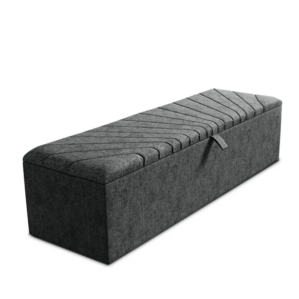 Sunrise Ottoman Storage Box - Charcoal Chenille