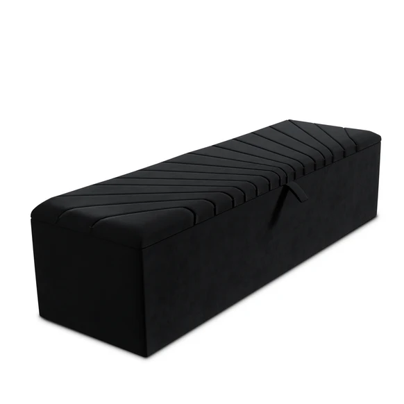 Sunrise Ottoman Storage Box - Black Plush Velvet