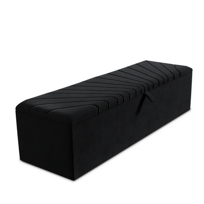 Sunrise Ottoman Storage Box - Black Plush Velvet