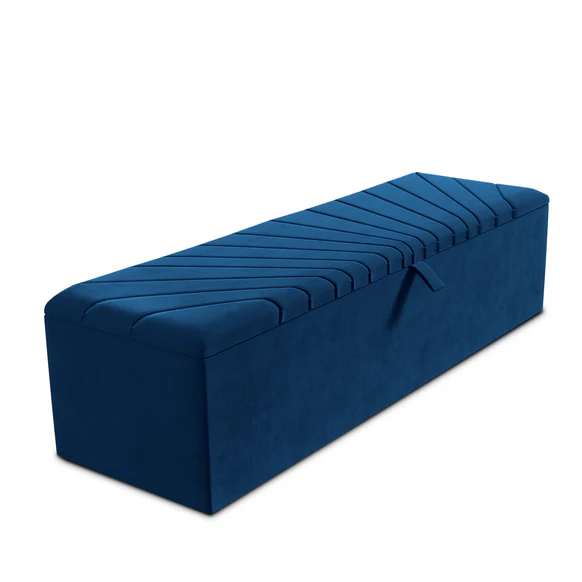 Sunrise Ottoman Storage Box - Blue Plush Velvet