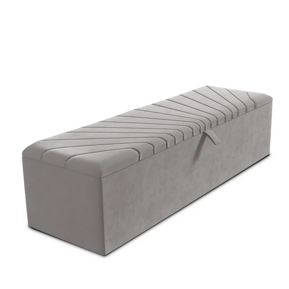 Sunrise Ottoman Storage Box - Silver Plush Velvet
