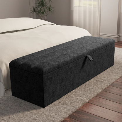Athens Ottoman Storage Box - Black Chenille