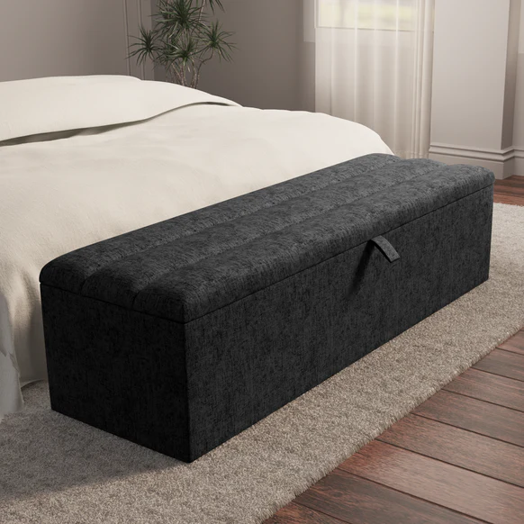Athens Ottoman Storage Box - Black Chenille