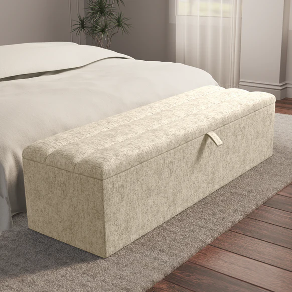 Athens Ottoman Storage Box - Cream Chenille
