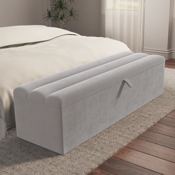 Athens Ottoman Storage Box - Silver Plush Velvet