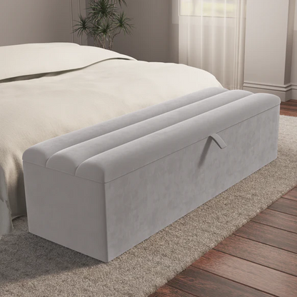 Athens Ottoman Storage Box - Silver Plush Velvet