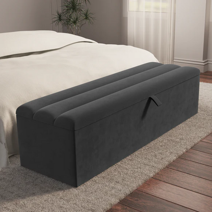 Athens Ottoman Storage Box - Steel Plush Velvet