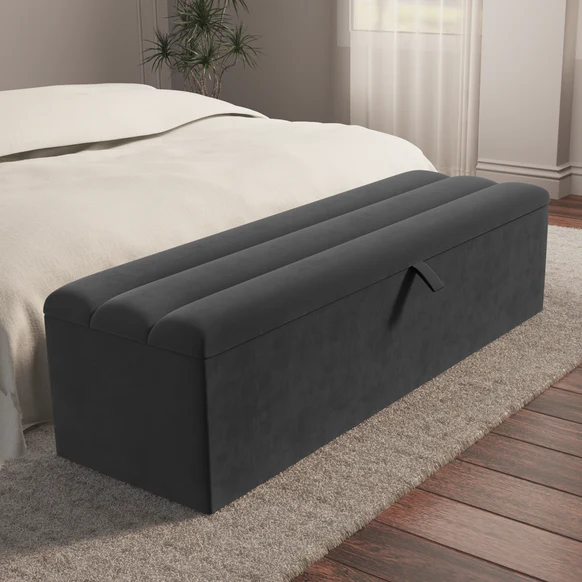 Athens Ottoman Storage Box - Steel Plush Velvet