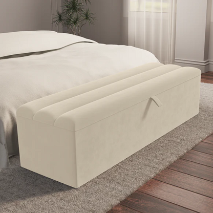 Athens Ottoman Storage Box - Cream Plush Velvet