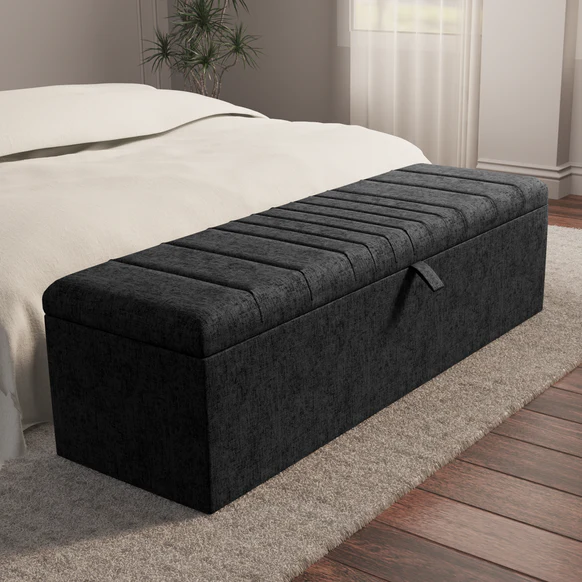 Cambridge Ottoman Storage Box - Black Chenille