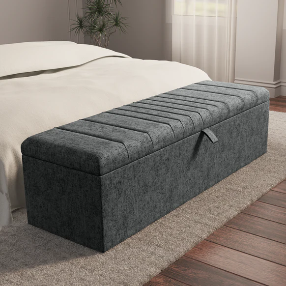 Cambridge Ottoman Storage Box - Charcoal Chenille