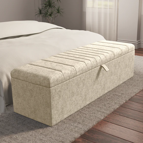 Cambridge Ottoman Storage Box - Cream Chenille
