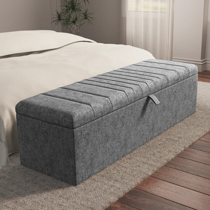 Cambridge Ottoman Storage Box - Silver Chenille