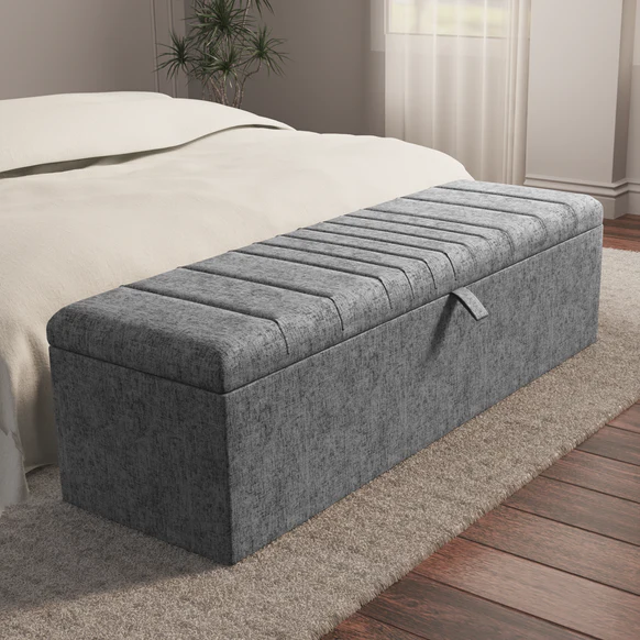 Cambridge Ottoman Storage Box - Silver Chenille