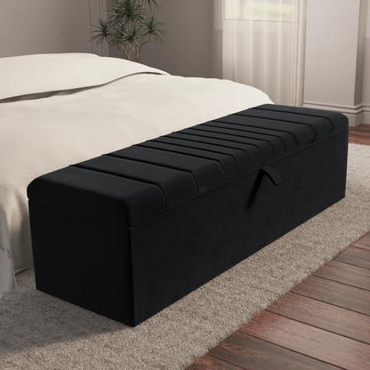Cambridge Ottoman Storage Box - Black Plush Velvet