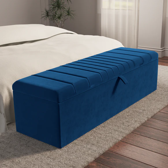 Cambridge Ottoman Storage Box - Blue Plush Velvet
