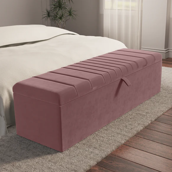 Cambridge Ottoman Storage Box - Pink Plush Velvet