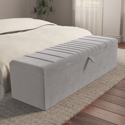 Cambridge Ottoman Storage Box - Silver Plush Velvet