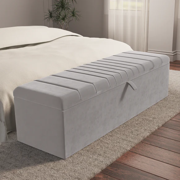 Cambridge Ottoman Storage Box - Silver Plush Velvet