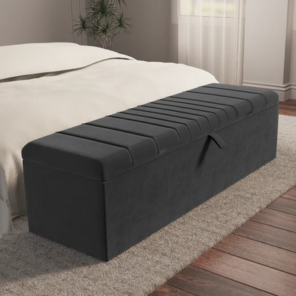 Cambridge Ottoman Storage Box - Steel Plush Velvet