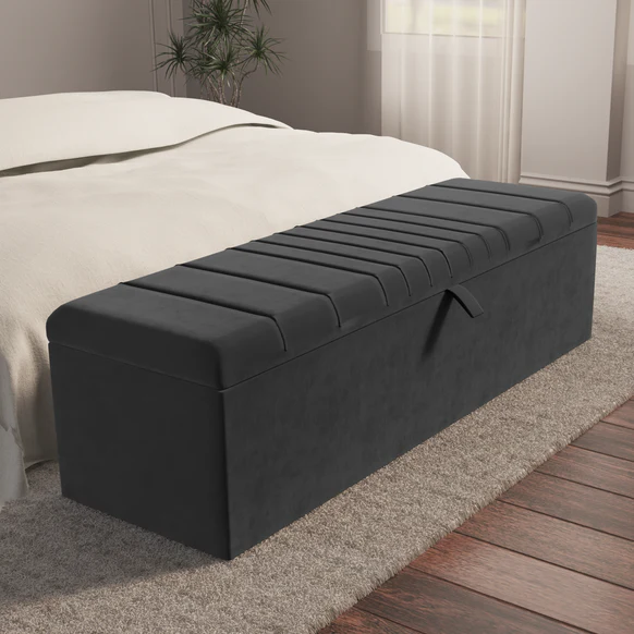 Cambridge Ottoman Storage Box - Steel Plush Velvet