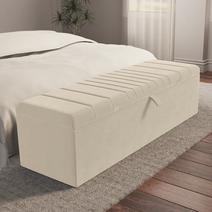 Cambridge Ottoman Storage Box - Cream Plush Velvet