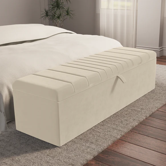 Cambridge Ottoman Storage Box - Cream Plush Velvet