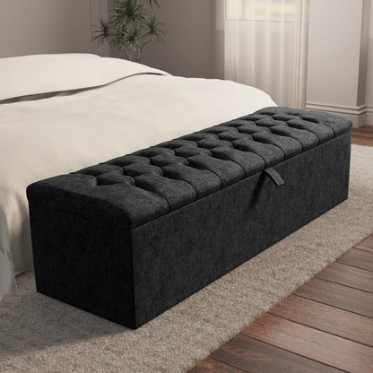 Chesterfield Ottoman Storage Box - Black Chenille