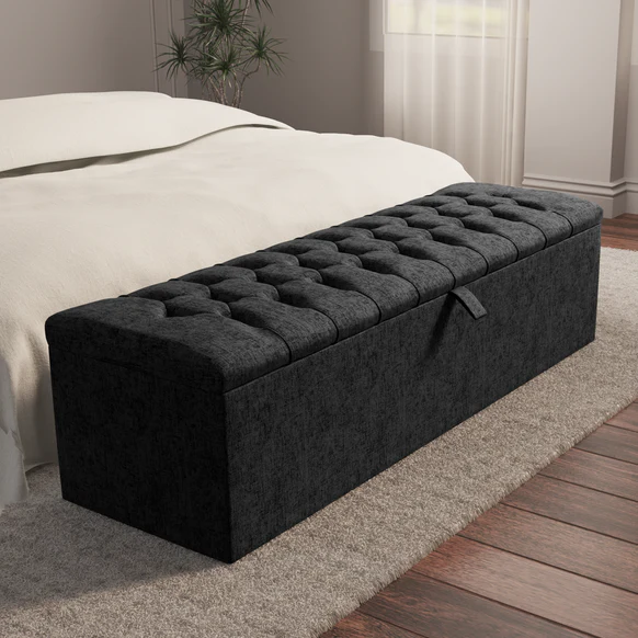 Chesterfield Ottoman Storage Box - Black Chenille
