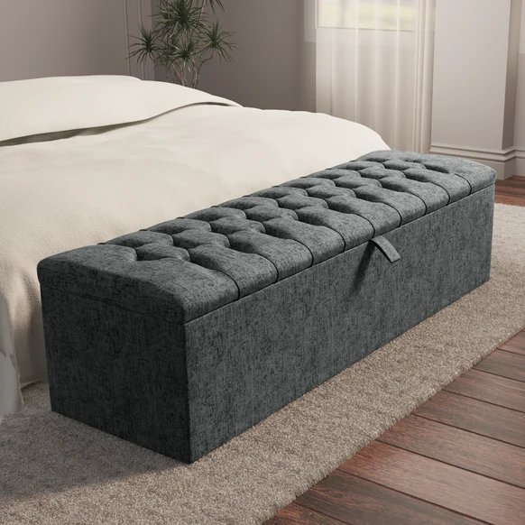 Chesterfield Ottoman Storage Box - Charcoal Chenille