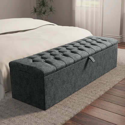Chesterfield Ottoman Storage Box - Charcoal Chenille