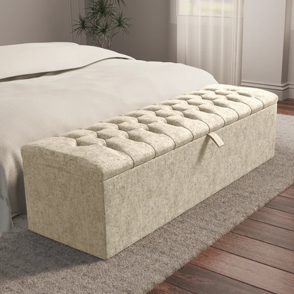 Chesterfield Ottoman Storage Box - Cream Chenille