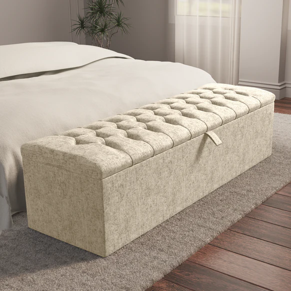 Chesterfield Ottoman Storage Box - Cream Chenille