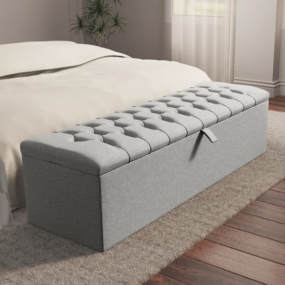 Chesterfield Ottoman Storage Box - Silver Linoso