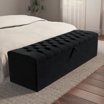 Chesterfield Ottoman Storage Box - Black Plush Velvet