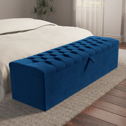 Chesterfield Ottoman Storage Box - Blue Plush Velvet
