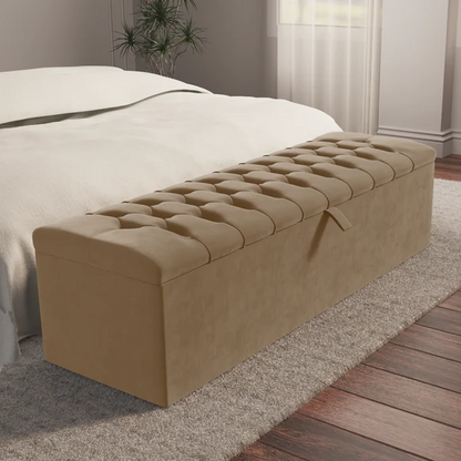 Chesterfield Ottoman Storage Box - Mink Plush Velvet