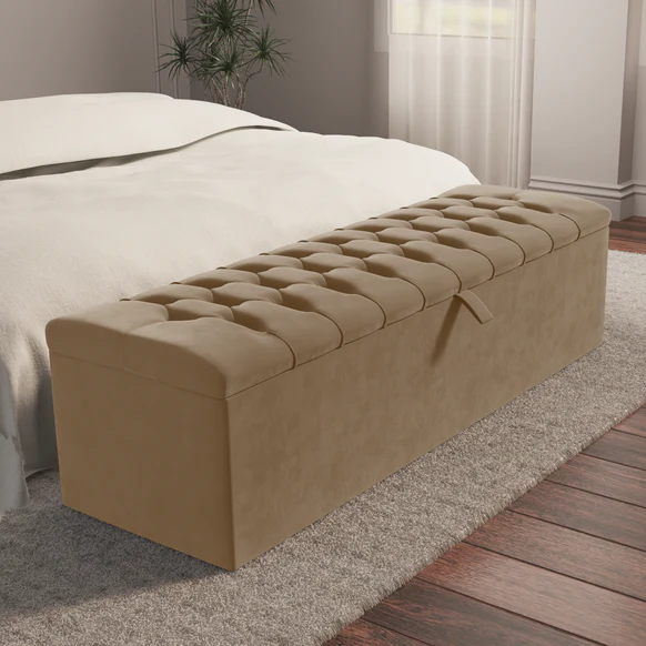 Chesterfield Ottoman Storage Box - Mink Plush Velvet