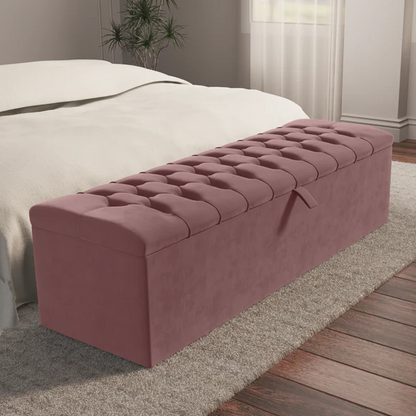 Chesterfield Ottoman Storage Box - Pink Plush Velvet