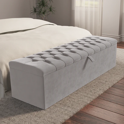 Chesterfield Ottoman Storage Box - Silver Plush Velvet