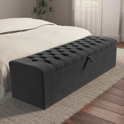 Chesterfield Ottoman Storage Box - Steel Plush Velvet