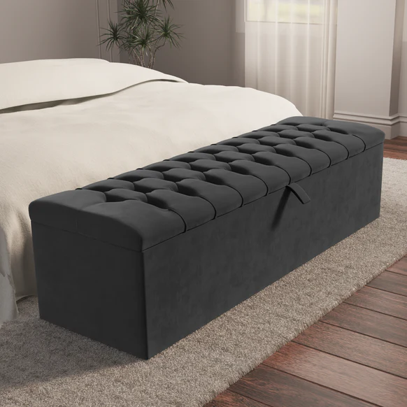 Chesterfield Ottoman Storage Box - Steel Plush Velvet