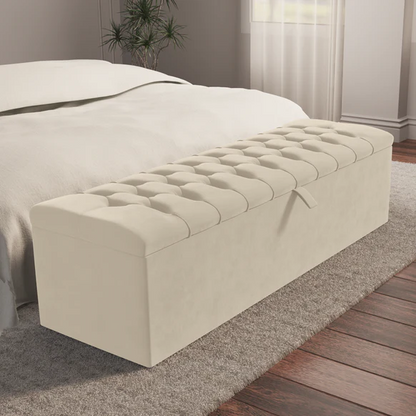 Chesterfield Ottoman Storage Box - Cream Plush Velvet