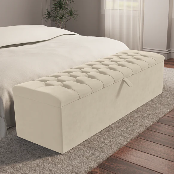 Chesterfield Ottoman Storage Box - Cream Plush Velvet
