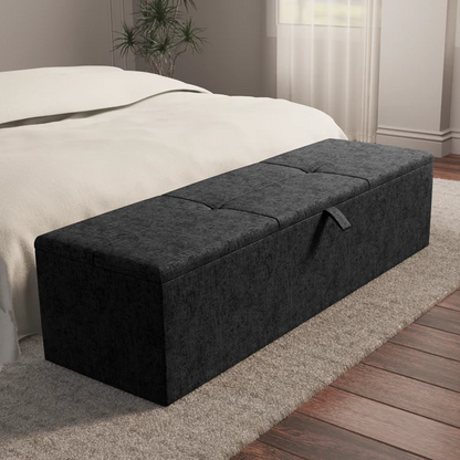 Cubed Ottoman Storage Box - Black Chenille