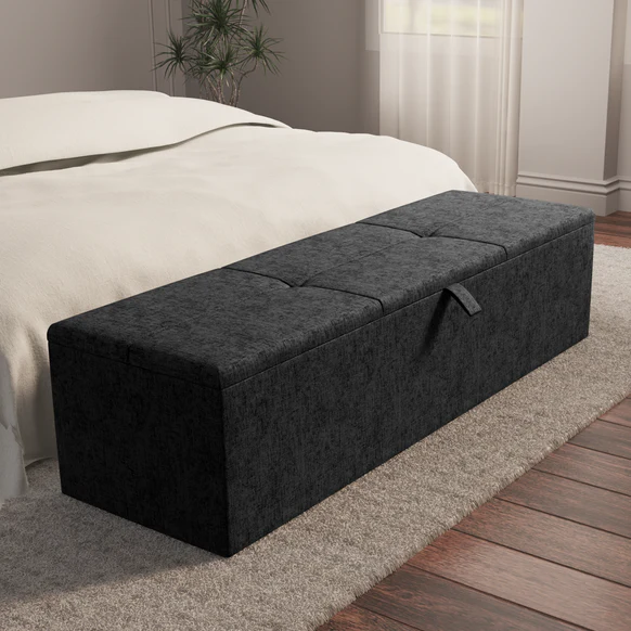 Cubed Ottoman Storage Box - Black Chenille