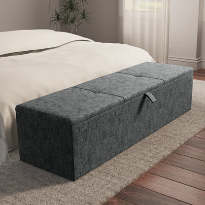 Cubed Ottoman Storage Box - Charcoal Chenille