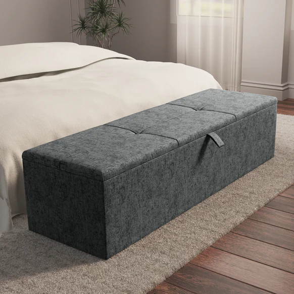 Cubed Ottoman Storage Box - Charcoal Chenille