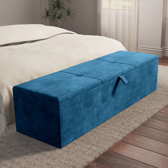 Cubed Ottoman Storage Box - Blue Coniston